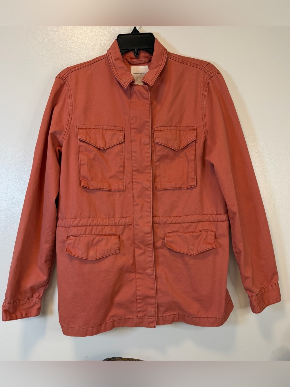Thread & Supply Washed Rust Utility Jacket Zip Buttons Pockets Women’s Small